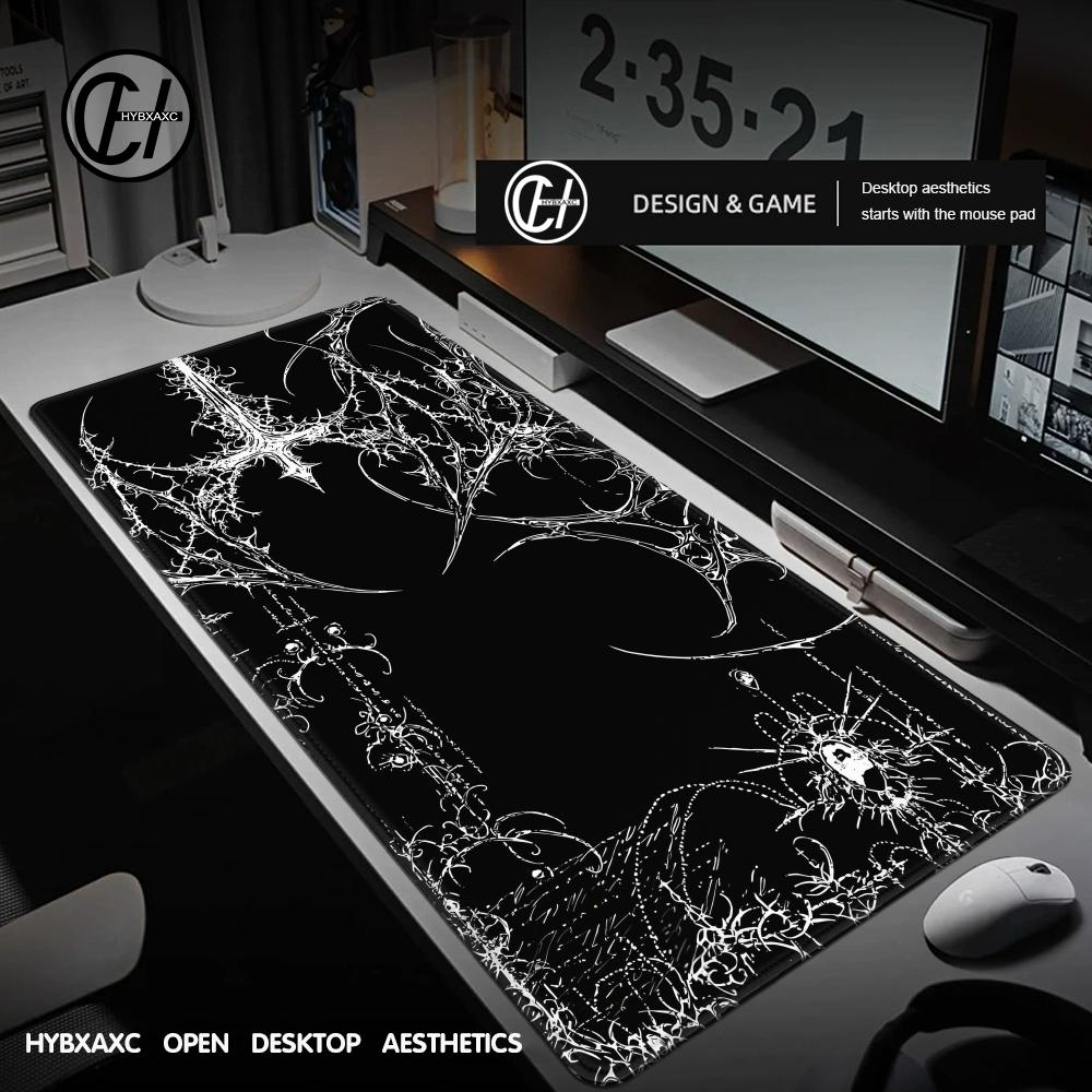 Desk Setup Aesthetic - Schwarz-weiße Cybersigilism-Schreibtischunterlage, Gothic Centipede Aesthetics, Büro-Gummi-Mauspad,
