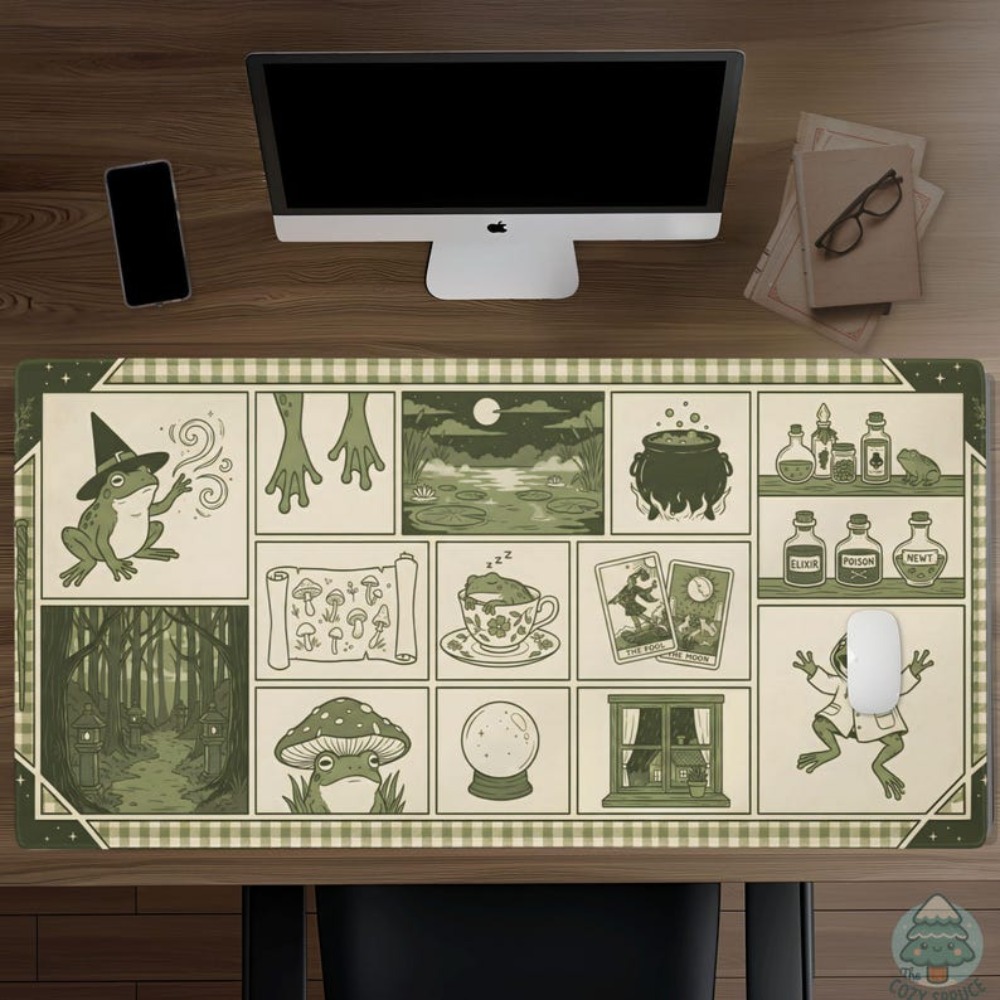 Desk Setup Aesthetic - Witchy Frog Apothecary Schreibtischunterlage, Salbeigrünes Ästhetisches