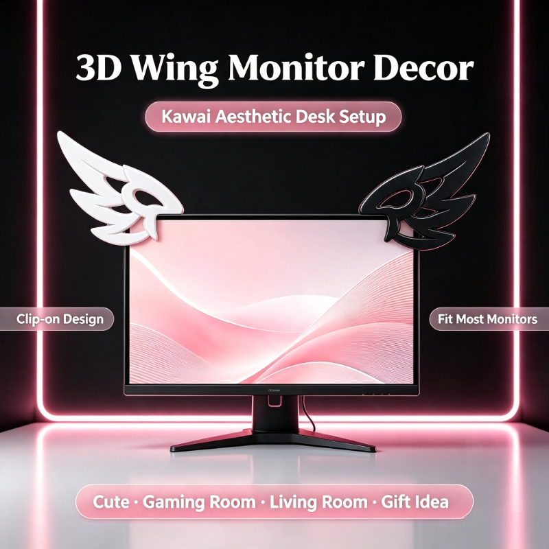 Desk Setup Gadgets - Kawaii 3D Flügel-Dekoration für Computermonitore, Ästhetisches