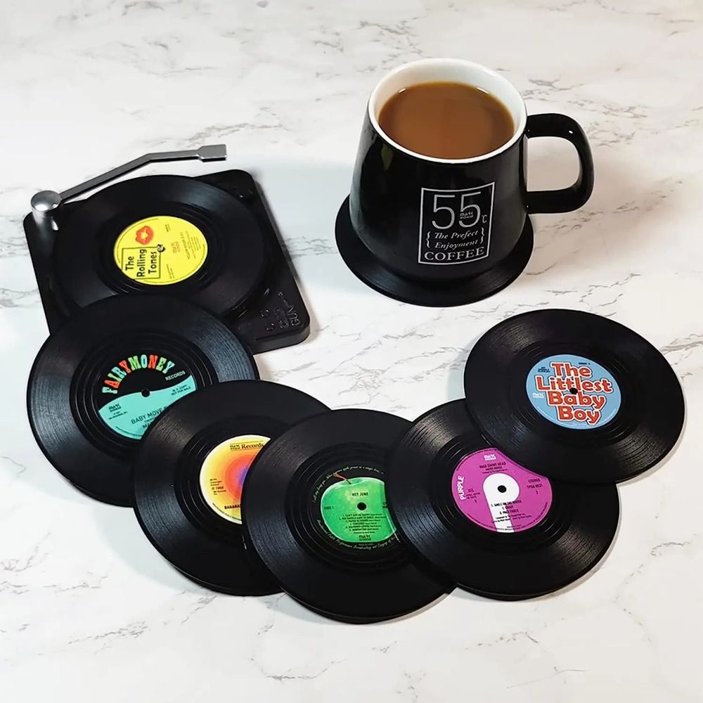 Desk Setup Retro - 2/4/6PCS Retro Vinyl Schallplatte Tasse Coaster