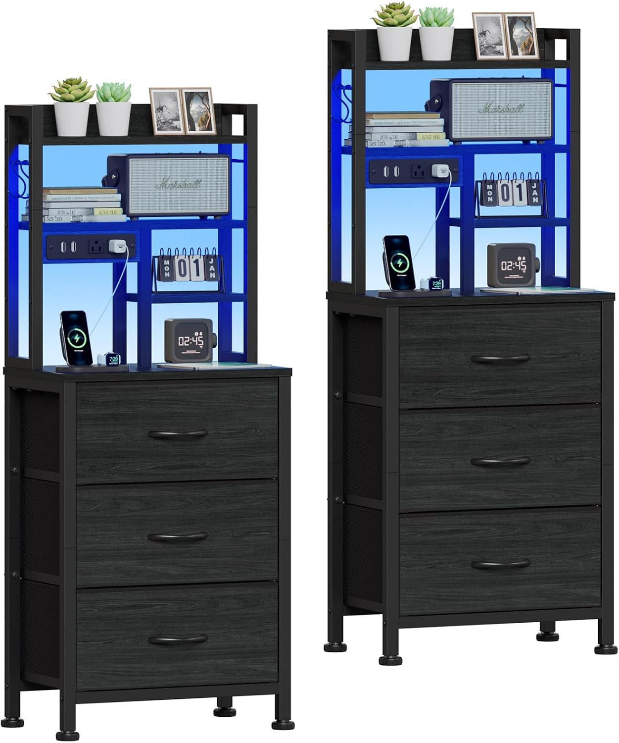 Desk Setup Oak - Nachttische im 2er-Set, hoher Nachttisch mit