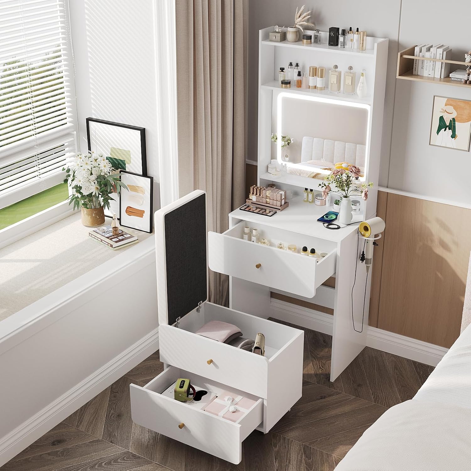 Desk Setup Bedroom - Schminktisch mit Spiegel & Beleuchtung, kleiner