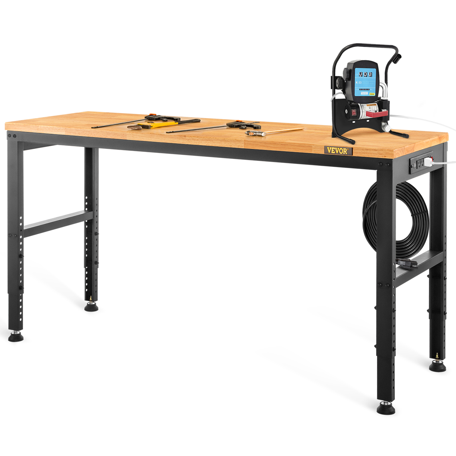 Desk Setup Oak - SucceBuy 72 cm Holzbearbeitungswerkbank, höhenverstellbar, Arbeitstisch